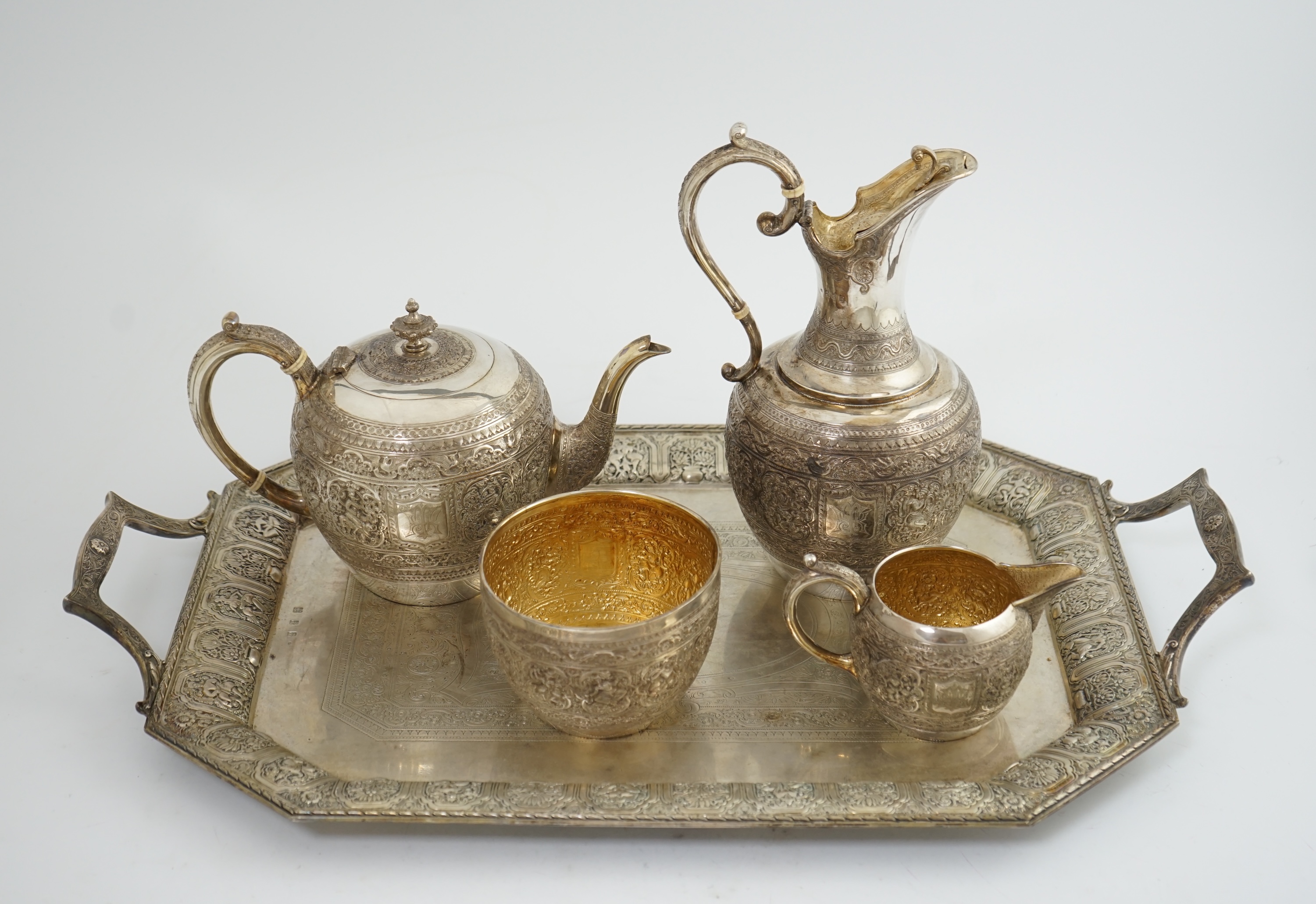 An Edwardian Scottish Anglo-Indian five piece tea set by James Reid & Co